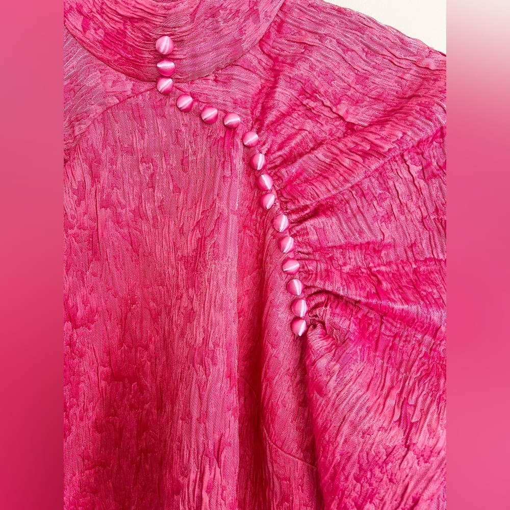 Rotate Birger Christensen Jacquard Mini Puff Sleeve Pink Dress Sz 38/ Medium - Picture 9 of 12
